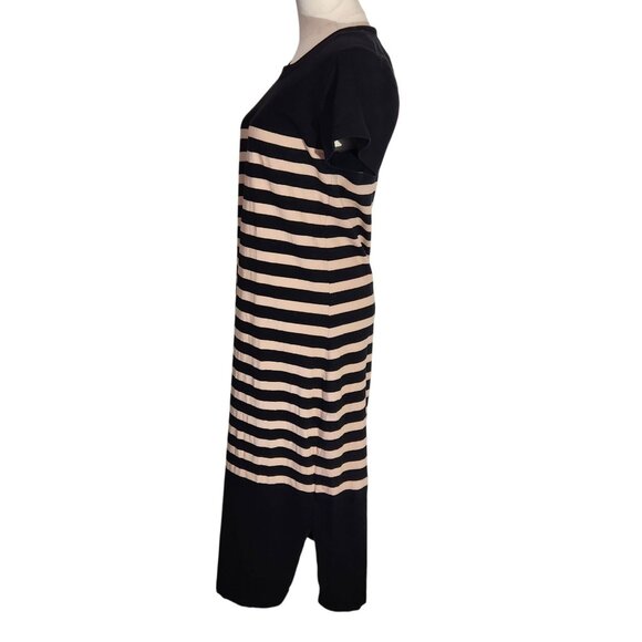 J. Crew Black & Beige Striped Midi Dress Short Sleeve Cotton Womens Size M - Picture 4 of 16